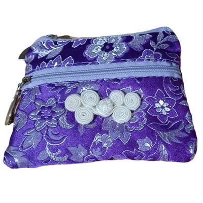 2pcs Cute Chinese knot Two Zipper Purse Jewelry Packaging Bags for Bracelets Necklace Storage Silk Brocade Zip Pouch Bags for Travel (purple2 pcs pattern random)