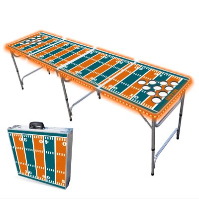 8-Foot Professional Beer Pong Table w/Cup Holes & LED Lights - Miami Football Field
