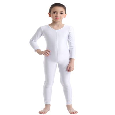 Aislor Kids Big Girls One Piece Long Sleeves Full Body Jumpsuit Bodysuit Dance Athletic Gymnastics Leotard Activewear White 13-14 Years