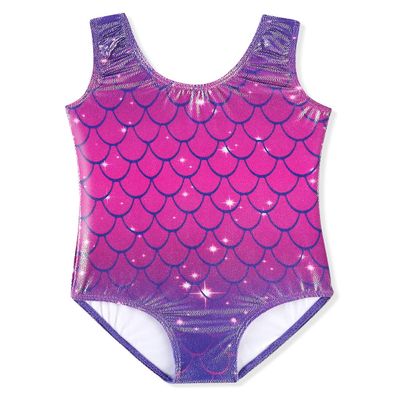 HOZIY 5t Leotards for Girls Gymnastics Sparkly Size 5-6 Year Old Toddler Blue Purple Gradient Ombre Mermaid Kids Leo Tumbling Outfits Tank Sleeveless Leotardo De Gimnasia Para Nias