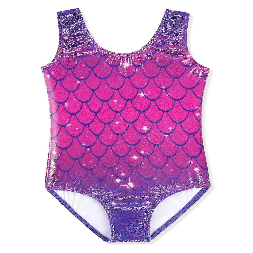 HOZIY 5t Leotards for Girls Gymnastics Sparkly Size 5-6 Year Old Toddler Blue Purple Gradient Ombre Mermaid Kids Leo Tumbling Outfits Tank Sleeveless Leotardo De Gimnasia Para Nias