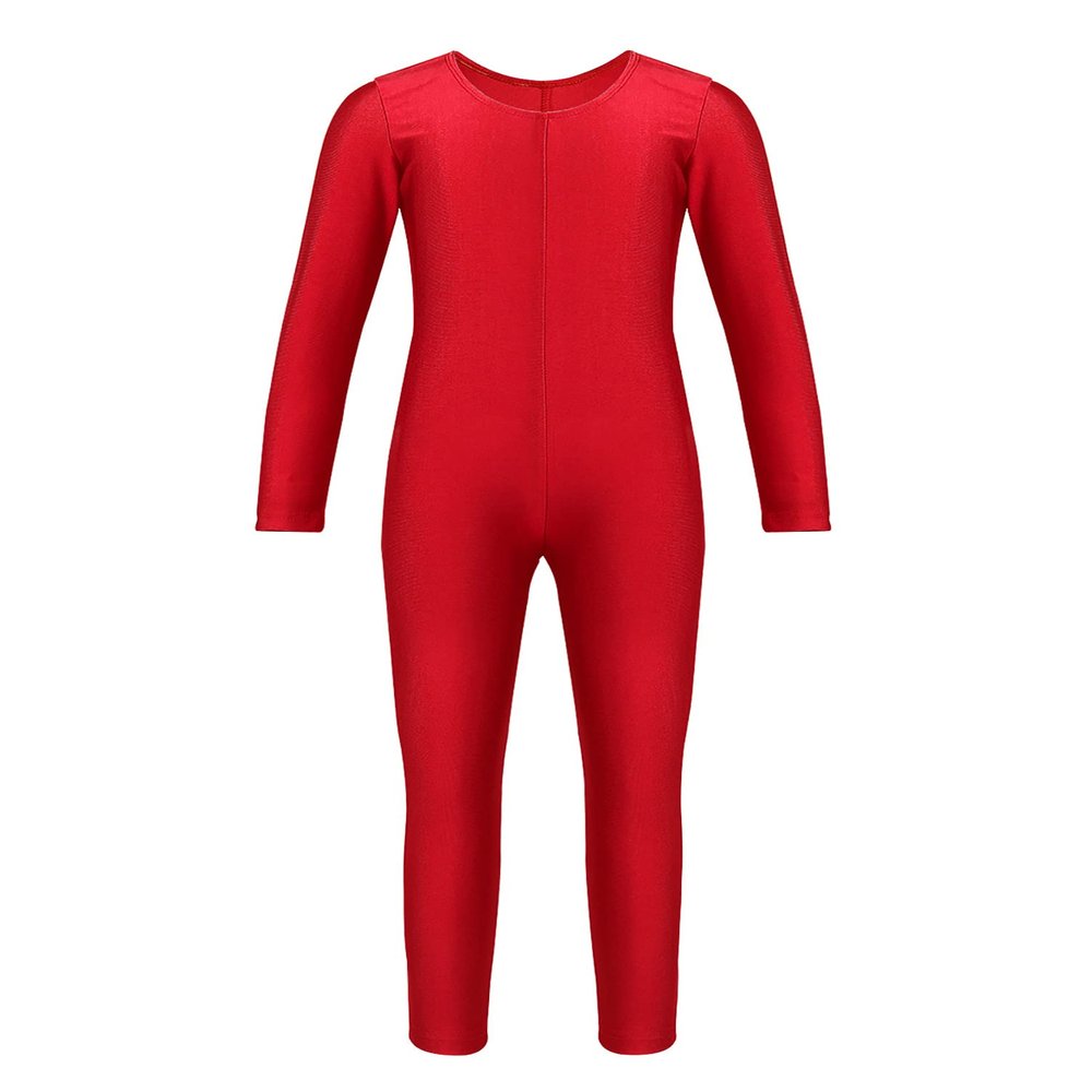 Aislor Kids Big Girls One Piece Long Sleeves Full Body Jumpsuit Bodysuit Dance Athletic Gymnastics Leotard Activewear Red 7-8 Years