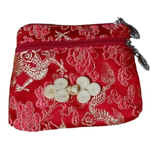 2pcs Cute Chinese knot Two Zipper Purse Jewelry Packaging Bags for Bracelets Necklace Storage Silk Brocade Zip Pouch Bags for Travel (red2 pcs pattern random)