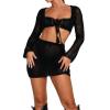 Doloame Women Sexy Bodycon Mini Skirt Set Summer Long Sleeve Tube Tops Bodycon Mini Skirts 2PCS Set Streewear(QQ-Black,Large) view 1