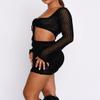 Doloame Women Sexy Bodycon Mini Skirt Set Summer Long Sleeve Tube Tops Bodycon Mini Skirts 2PCS Set Streewear(QQ-Black,Large) view 2