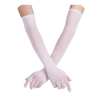 Huimingda Women Gloves Mesh See Through Full Finger Long Gloves Mittens Sun Protection White One Size