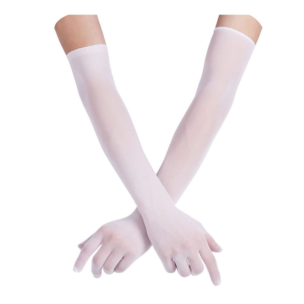Huimingda Women Gloves Mesh See Through Full Finger Long Gloves Mittens Sun Protection White One Size