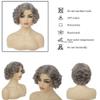Amnenl Grey Short Curly Wig for Women Finger Wave Wigs Natural Heat Resistant Synthetic Hair for Daily Costume Party Halloween Wig view 2