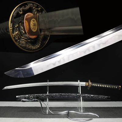 HERO SWORD Handmade Black Dragon Katana Real Razor Sharp Long Choji Hamon Clay Tempered T10 Steel Samurai Sword Cool Japanese Weapons Battle Ready