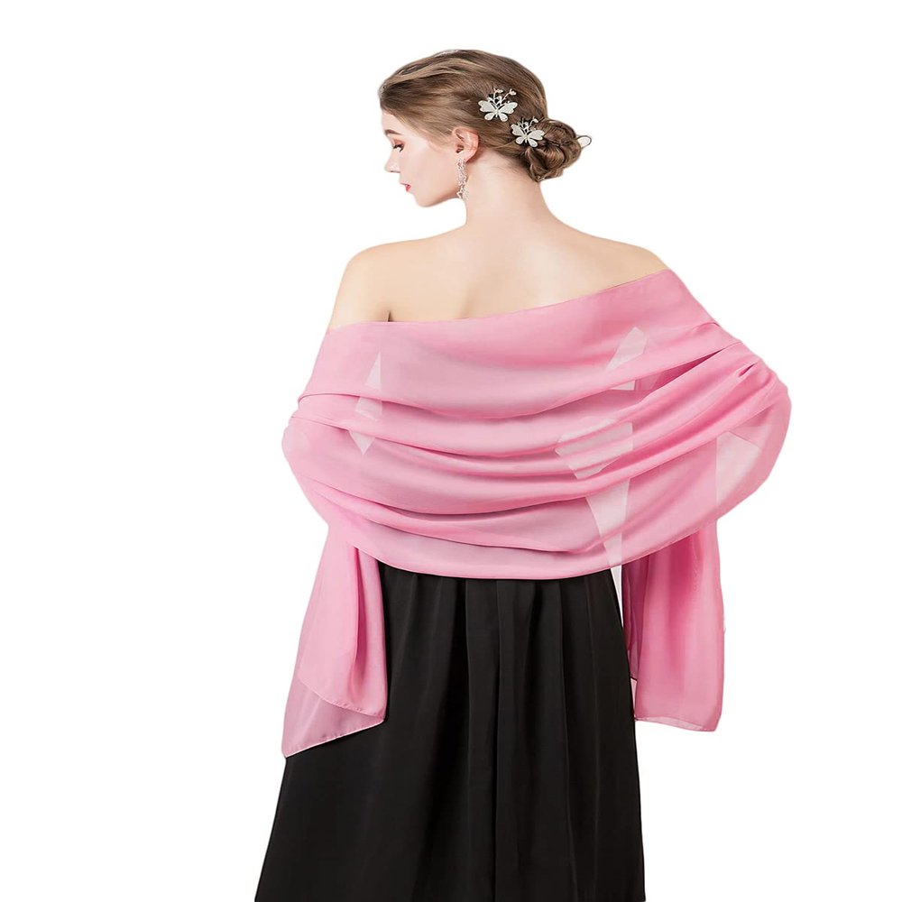 olyrjie Soft Chiffon Scarfs Shawls and Wraps for Evening Dresses Wedding Shawl Wraps Bridal Scarve for Women Peach Pink,72''18''