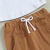 Toddler Baby Boy Summer Clothes Color Block Short Sleeve T-Shirt Tops Solid Shorts Set 2Pcs Infant Causal Outfits (Contrast Color-Brown, 18-24 Months) view 4