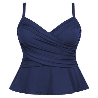 coastal rose Women's Tankini Swim Top Tummy Control Ruched Bathing Suit Flounce Ruffle Slimming Push Up Swimsuit US6 Navy