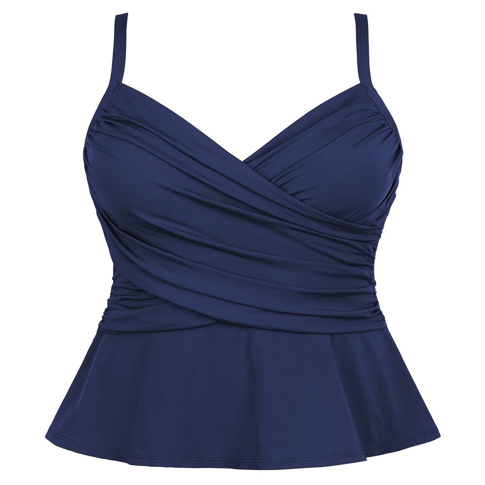 coastal rose Women's Tankini Swim Top Tummy Control Ruched Bathing Suit Flounce Ruffle Slimming Push Up Swimsuit US6 Navy