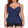 coastal rose Women's Tankini Swim Top Tummy Control Ruched Bathing Suit Flounce Ruffle Slimming Push Up Swimsuit US6 Navy view 2