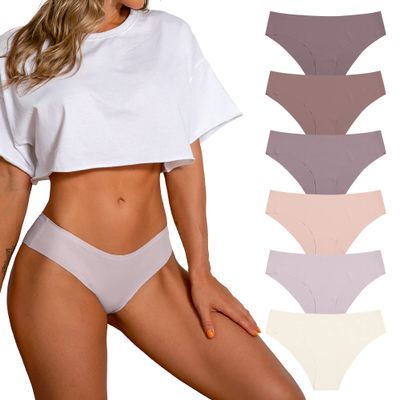 SHARICCA Women Seamless Cheeky Bikini No Show Panties Ladies Invisible Breathable Hipsters Soft Stretch Underwear 6 Pack (6P14,S)