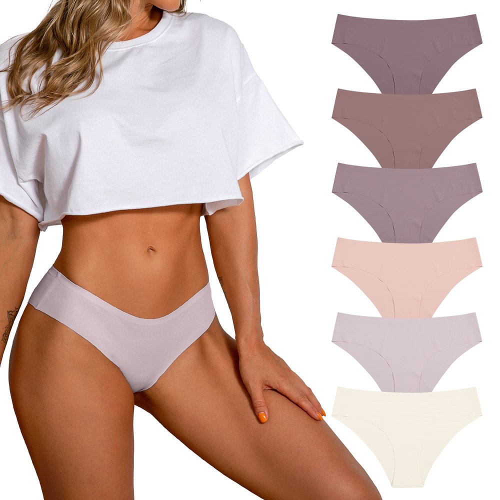SHARICCA Women Seamless Cheeky Bikini No Show Panties Ladies Invisible Breathable Hipsters Soft Stretch Underwear 6 Pack (6P14,S)