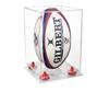 Better Display Cases Acrylic Rugby Ball Display Case Vertical with Clear Case, Red Risers, Clear Base 8" x 8" x 12" (A060/B42) view 1
