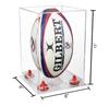 Better Display Cases Acrylic Rugby Ball Display Case Vertical with Clear Case, Red Risers, Clear Base 8" x 8" x 12" (A060/B42) view 2