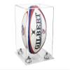 Better Display Cases Acrylic Rugby Ball Display Case Vertical with Clear Case, Silver Risers, Clear Base 8" x 8" x 12" (A060/B42) view 1