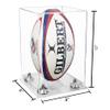Better Display Cases Acrylic Rugby Ball Display Case Vertical with Clear Case, Silver Risers, Clear Base 8" x 8" x 12" (A060/B42) view 2