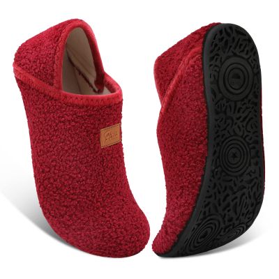 Fires Womens Mens Slippers with Rubber Sole Soft-Lightweight House Slipper Socks Around House Shoes Non Slip Indoor/Outdoor, Winered, 8-9 Women/6.5-7.5 Men