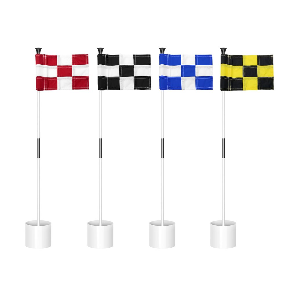 KINGTOP Miniature Golf Flagstick, Practice Putting Green Flags for Yard, Golf Pin Flag Hole Cup Set, Portable 2-Section Design, 3ft Flagpole, Indoor | Outdoor, Checkered Flag, 4-Pack