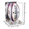 Better Display Cases Acrylic Rugby Ball Display Case Vertical with Mirror Case, Gold Risers, Clear Base 8" x 8" x 12" (A060/B42) view 2