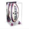 Better Display Cases Acrylic Rugby Ball Display Case Vertical with Mirror Case, Purple Risers, Clear Base 8" x 8" x 12" (A060/B42) view 1