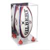 Better Display Cases Acrylic Rugby Ball Display Case Vertical with Mirror Case, Red Risers, Clear Base 8" x 8" x 12" (A060/B42) view 1