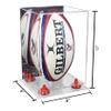 Better Display Cases Acrylic Rugby Ball Display Case Vertical with Mirror Case, Red Risers, Clear Base 8" x 8" x 12" (A060/B42) view 2