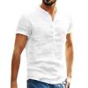 Men's Hippie Linen Henley T Shirts Short Sleeve Button Neck Casual T Shirts Solid Color Summer Beach Shirt Tops (US Size S Asia M,White) view 2