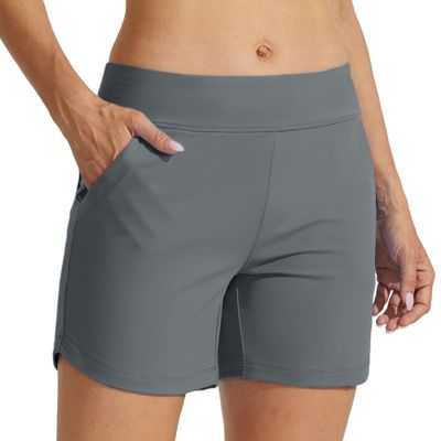 Willit Women's 5 inch Swim Board Shorts Swimming Bottoms Tummy Control Beach Shorts with Liner Gray S