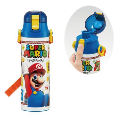 Skater SDC6N-A Water Bottle, 20.8 fl oz (580 ml), Super Mario, 23, Direct Drinking, Stainless Steel, Sports Bottle