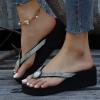 Hbeylia Wedge Sandals for Women Dressy Summer Fashion Diamond Rhinestones Clip Toe Flip Flops Memory Foam Chunky Bottom Comfortable Slip On Dressy Casual Sandals Slides view 2
