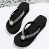 Hbeylia Wedge Sandals for Women Dressy Summer Fashion Diamond Rhinestones Clip Toe Flip Flops Memory Foam Chunky Bottom Comfortable Slip On Dressy Casual Sandals Slides view 4