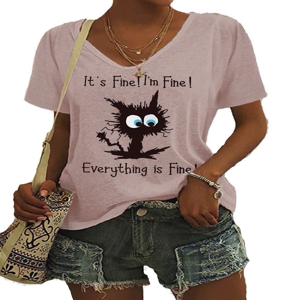 It's Fine I'm Fine Everything is Fine Sweatshirts Its Fine Im Fine Everythings Fine Shirt Unisex V-Neck Casual I'm Fine It's Fine Everything is Fine It's Fine Shirt Vintage T-Shirt Pink