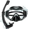 KUYOU Mask Fins Snorkeling Gear for Adults - Wide View Anti-Fog Mask, Full Dry Top Snorkel Gear Set (Black, One Size Without Fins) view 1