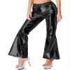 Freebily Women's Shiny Metallic Bell Bottom Pants Flare Disco Outfits 70s Pants Clubwear Costume Black Large view 1