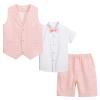 LOLANTA Summer Suits for Boys Toddlers 4Pcs Dress Shirt Vest Shorts Set Kids Wedding Ring Bearer Birthday Outfit(Pink,2) view 2
