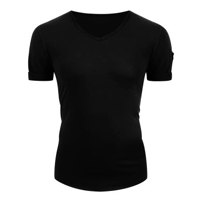 Mens Zip Pocket V Neck Muscle T-Shirt Casual Short Sleeve Slim Athletic T-Shirts Bodybuilding Zipper Tee Tops (US Size XS Asia S,Black)