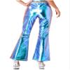 Freebily Women's Shiny Metallic Bell Bottom Pants Flare Disco Outfits 70s Pants Clubwear Costume Blue X-Large view 4