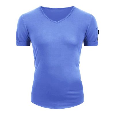 Mens Zip Pocket V Neck Muscle T-Shirt Casual Short Sleeve Slim Athletic T-Shirts Bodybuilding Zipper Tee Tops (US Size M Asia L,Blue1)