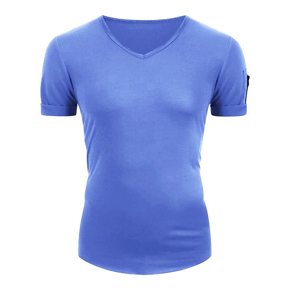 Mens Zip Pocket V Neck Muscle T-Shirt Casual Short Sleeve Slim Athletic T-Shirts Bodybuilding Zipper Tee Tops (US Size M Asia L,Blue1)