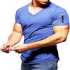 Mens Zip Pocket V Neck Muscle T-Shirt Casual Short Sleeve Slim Athletic T-Shirts Bodybuilding Zipper Tee Tops (US Size M Asia L,Blue1) view 2