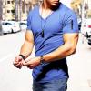Mens Zip Pocket V Neck Muscle T-Shirt Casual Short Sleeve Slim Athletic T-Shirts Bodybuilding Zipper Tee Tops (US Size M Asia L,Blue1) view 3