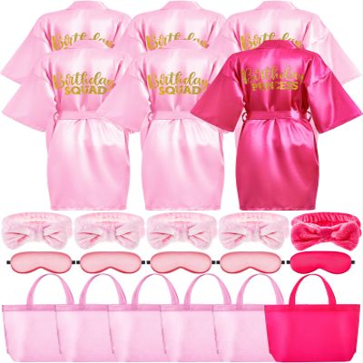 Sintuff 24 Pcs Girls Spa Birthday Party Supplies for 6-12 Years Girls Robes Sleepover Party Supplies Kids Robes Slumber Bulk(Size 12,Rose Red Birthday)