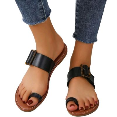 Hbeylia Womens Flat Sandals Fashion Buckle Strap Gladiator Flip Flops Bohemian Jewelry Toe Ring Footed Low Heels Dressy Sandals Summer Beach Boho Casual Slipper