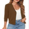 Urban CoCo Women's 3/4 Sleeve Shrugs Open Front Cropped Sweater Cardigan (Brown, XL) view 1