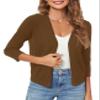 Urban CoCo Women's 3/4 Sleeve Shrugs Open Front Cropped Sweater Cardigan (Brown, XL) view 2