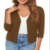 Urban CoCo Women's 3/4 Sleeve Shrugs Open Front Cropped Sweater Cardigan (Brown, XL) view 3